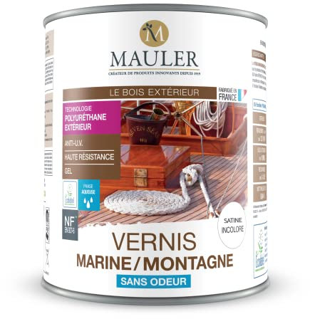 Mauler - Vernis Montagne Marin Incolore Satiné - Vernis Bois Exterieur - 1L - Bois Extérieur ou Intérieur - Haute Résistance et Sans Audeur
