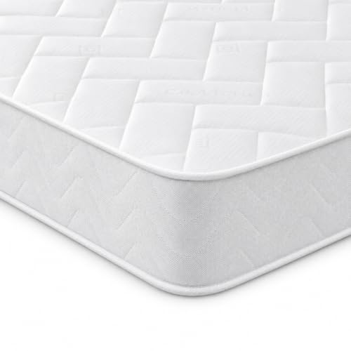 Starlight Beds Metro Tile Sprung Double Mattress | Coil Spring, Memory Foam Layer, Value Comfort, Soft Support, Rolled & Boxed, UK Manufacturer. White - 135x190x18cm