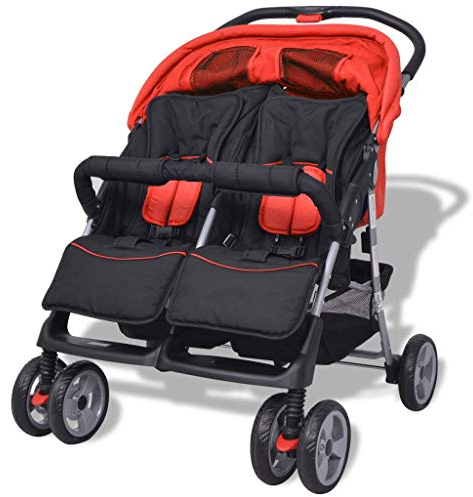 yorten Baby Zwillingswagen Klappbar mit Regenschutzhaube Zwillingskinderwagen aus Stahl und Oxfordgewebe 93 x 68 x 103 cm (L x B x H) Rot und Schwarz