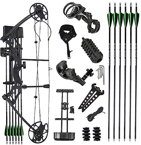 MILAEM Bogenschießen Compoundbogen Set Jagdbogen 30-60lbs Sportbogen Einstellbar mit Carbonpfeilen Bogen für Erwachsene Außenaufnahmen Rechtshänder (Compoundbögen Set)