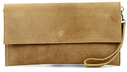 modamoda de T151 Damen Wildleder Rauleder Clutch Umhängetasche Abendtasche handmade in Italy, Farbe:Beige