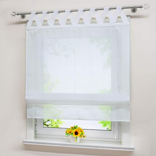 Tenda a pacchetto Delien bianca effetto lino, trasparente con passanti a V, tinta unita, per finestra, 1 pezzo., Poliestere, bianco, BxH 140x140cm
