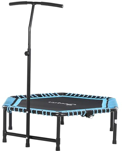 Soozier 48 Adult Hexagon Rebounder Trampoline Fitness Bungee Jumping Cardio Trainer Outdoor Bouncer Jumper Adjustable Bar Blue