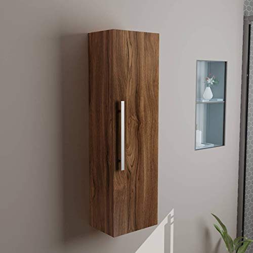 Aquariss Walnut Wall Mounted Tall Bathroom Storage Unit 1200mm