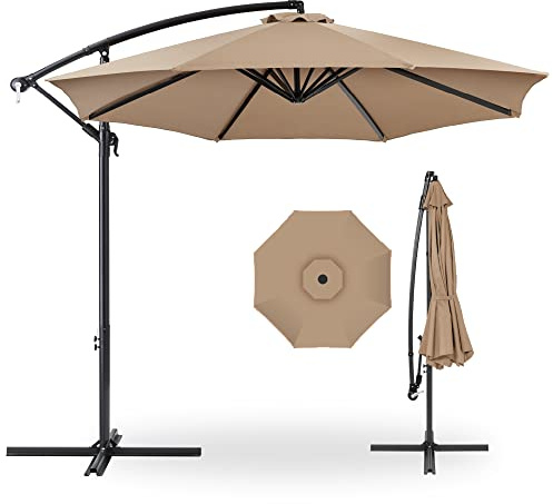 Best Choice Products 10ft Offset Hanging Market Patio Umbrella w/Easy Tilt Adjustment, Polyester Shade, 8 Ribs for Backyard, Poolside, Lawn and Garden - Tan
