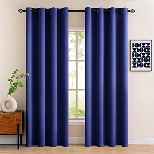 MIULEE Vorhänge Dunkelblau Blickdicht mit Ösen, Schöner Weicher Verdunklungsvorhänge zum Verdunkeln von Räumen, 2er Set Gardinen Abdunkelnd Schlafzimmer Wohnzimmer Thermovorhang Kälteschutz 140X245 CM