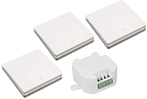 McPower Funk-Schalter Set Kinetic | Empfänger + 3x Wandtaster | Batterielos | max. 2300W | 433,92 MHz | bis 200m Reichweite | Unterputz | Smart Home kompatibel