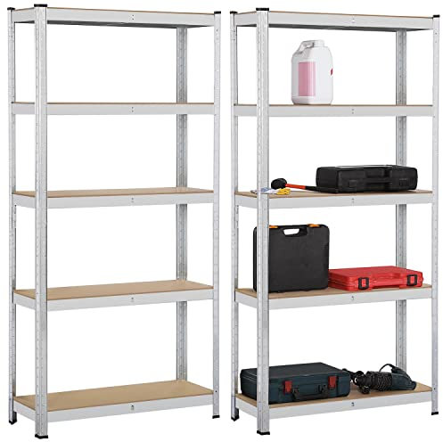 Yaheetech 2pcs Estanterías Metálicas Galvanizadas Almacenaje 180x90x30cm Estante de Pared para Taller Garaje Baño Cocina Cargas Pesadas 875 KG