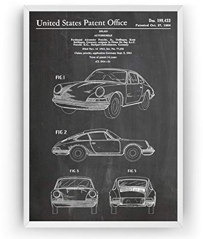 Porsche 911 Carrera 1964 Patent Print - Sports Car Poster Garage Man Cave Póster Con Diseños Patentes Decoración de Hogar Inventos Carteles - Marco No Incluido
