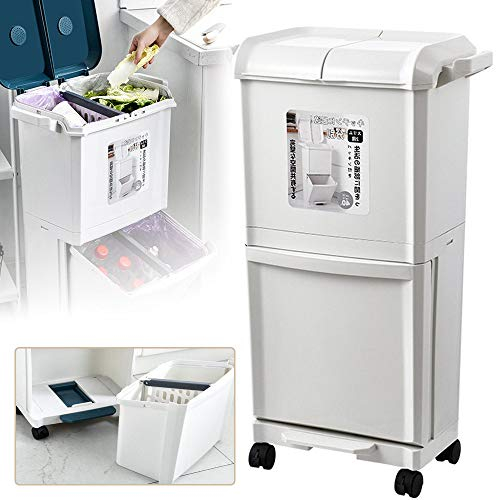 GBHJJ Cubo Basura Reciclaje Vertical, Papelera de Reciclaje de Pedales con Compartimentos Dobles, 42L de Capacidad de Basura, para Dormitorio, BañO, Cocina, JardíN,White