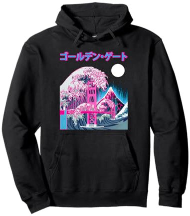 Vaporwave Glitch Esthétique Japon Golden Gate Bridge Mt Sweat à Capuche