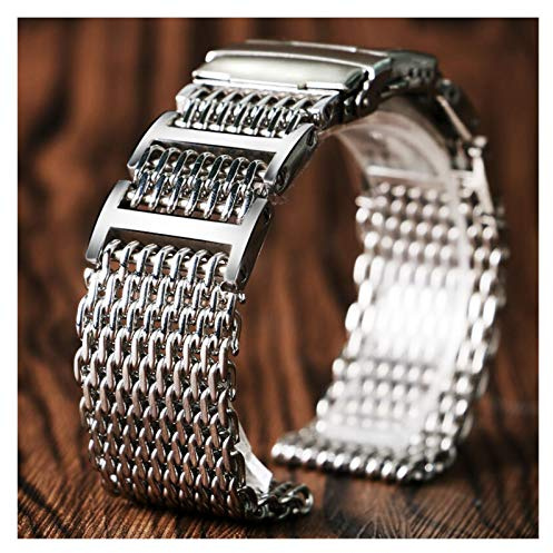 ZXF Uhrenarmbänder, 20mm 22mm 24mm Luxus-Haifisch Netz Uhrenarmband-Bügel-Edelstahl-Ersatz Faltschließe mit Sicherheits Silber + 2 Federstege Armband (Band Width : 22mm)