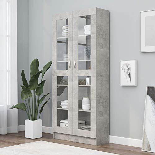 Tidyard Armoire à Vitrine Armoire de Rangment Vitrine pour Salon Gris béton 82,5x30,5x185,5 cm Aggloméré