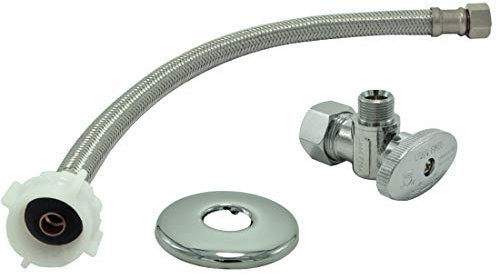 Toilet Connector Water Line Kit with 12 Length Long 3/8 COMP x 7/8 BC Toilet Connector Hose, 1/2 inch NOM Inlet x 3/8 inch OD Compression Outlet Angle Shut Off and Escutcheon Plate