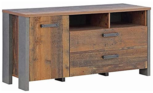 Mobile TV con rivestimento effetto legno e cemento grigio - Buck