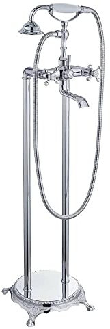 Huin Mitigeur de remplissage de baignoire cascade autoportant au sol, robinet de douche chromé