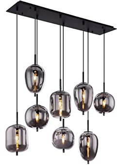 GLOBO Mehrflammige LED Rauchglas Balkenpendelleuchte, Metall schwarz matt