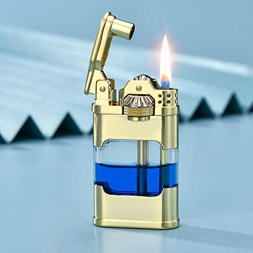 Vintage Grabenfeuerzeug, Kerosin Winddichtes Feuerzeug Antik weiche Flamme Transparenter Kraftstofftank Metall Klassische Retro Schleifscheibe Feuerzeug, für Sammlung,Dekorativ oder Geschenk