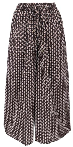 GURU SHOP Palazzohose, Hosenrock, Baumwollhose mit Handgefertigtem Druck - Dunkelbraun, Damen, Size:S