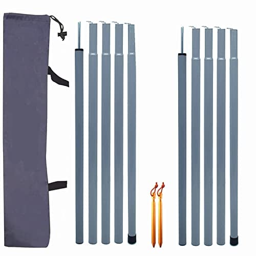 Tent Tarp Poles Set of 2, Folding Adjustable Dual Size Tent Accessories for Rain Fly Awning Caravan Headroom Canopy Porch Sun Sails Grey