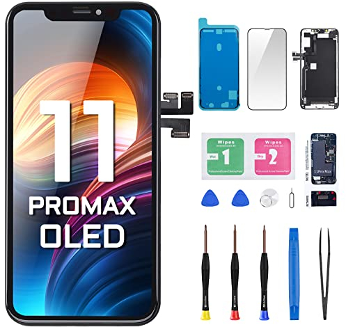 DGSCSMY [OLED] for iPhone 11 PRO MAX Screen Replacement with Front Speaker Proximity Sensor Repair OLED 3D Touch 6.5 Display Digitizer Full Assembly Fix Tools Kit 11promax Glass A2218 A2220 A2161