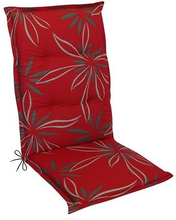 DILUMA Hochlehner Auflage Naxos für Gartenstühle 4er Set 118x49 cm Blume Rot - 6 cm Starke Premium Stuhlauflage mit Komfortschaumkern - Sitzauflage Made in EU
