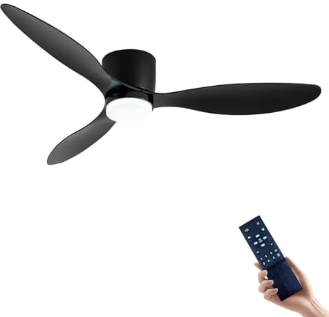 CANEOE Ceiling Fans with Lights and Remote Control, Quiet DC Motor Ceiling Fan with Lamps, 106cm Ceiling Fan with LED Lighting with Timer, 6 Speeds for Bedroom, Living Room, Kitchen (Black)