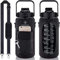 Bilbrand Gourde sans BPA - Bouteille d'eau - 2000 ml - 2 l - Anti-fuite pour les loisirs et le sport - Avec porte-bouteille avec bandoulière réglable (BB01 (noir)
