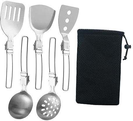 Generic 6 Pieces Camp Cooking Utensil Set, Portable Camping Kitchen Utensil Set,Foldable Cooking 304 Stainless Steel Outdoor Kitchen Gear for Camping