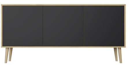 HEALANCY Kommode mit 3 Türen - Sideboard - Schrank - Komodenschrank - Highboard - Kleiderschrank Möbel - Flurkommode - Wohnzimmer Schlafzimmer Esszimmer Flur - Schwarz