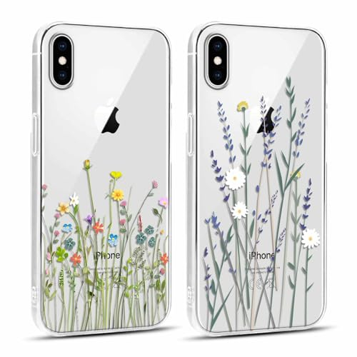 Yoedge 2 Stück Handyhülle für iPhone XS Max Hülle, Transparent Blumen Muster Mädchen Aesthetic Flowers Handyhülle Weich Durchsichtig Schlanke Silikon Slim Stoßfest Schutzhülle für iPhone XS Max 6,5