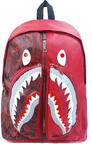 Luqeeg Hai-Rucksäcke, Shark Camo Rucksäcke mit verschleißfestem, wasserdichtem, Verstellbare Schultergurte, Große Kapazität Graffiti Hai Rucksack, Leichter Tagesrucksack Bookbag (Rot)