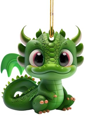 Weihnachtsbaum Deko Acryl 2D Weihnachtsschmuck,Niedliche Grün Drache Baby Weihnachtsdeko Anhänger, Weihnachts Deko Tier-Figur Hängende Christbaumschmuck,Weihnachtsanhänger (D, 8cm)