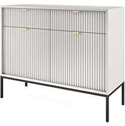 BETTSO - Nova KSZ-104 - Kommode - Kommode mit Schubladen - 83 cm hoch, 104 breit - 2 Schubladen - Geriffelt - für Wohnzimmer, Flur - 2-türig, Glamour - Grau - mit golden Griffen und schwarzen Beinen