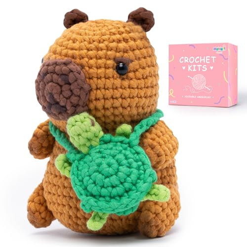 Mewaii Häkelset für Anfänger Stufe 1 mit 40 % extra vorgestartetem Easy Garn, Schritt-für-Schritt-Video-Tutorials für Erwachsene und Kinder (Capybara)