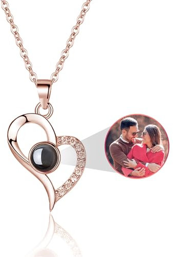 Easycosy Erinnerung An Verstorbene- Personalisiertes Halskette mit Bild Projektion, Kette mit Foto Schwarzweiß-Effekt Anhänger im Stein, TrauerGeschenk für Andenken An Verstorbene Hunde Katze