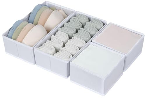 DIMJ Schublade Organizer Schubladen Ordnungssystem - Socken Organizer Faltbare Schrank Organizer, Kleiderschrank Organizer für Socken, Krawatten, Gürtel, 4 Stück(Weiß)