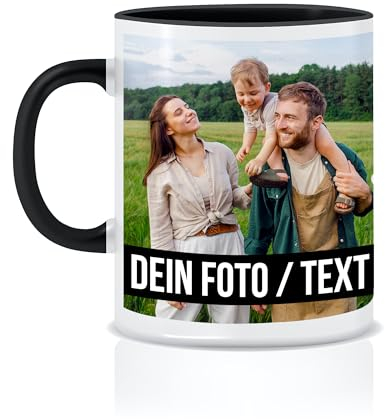 Tasse personalisiert mit eigenem Foto personalisierte Tasse mit Foto Geschenk für Freundin Geschenke Frauen Fototasse bedrucken Muttertagsgeschenk Fototasse Fotogeschenke Kaffeetasse (Schwarz)