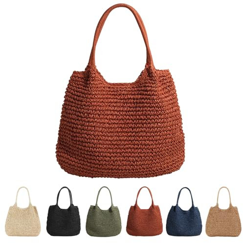 CXINLky Sac en paille d'été pour femme - Grande capacité - Style bohème - Tressé - Sac de plage, Orange
