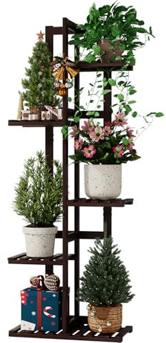 Bamworld Soporte para plantas, soporte para plantas, de bambú, para interiores, pequeño metal, para terraza, jardín, balcón, salón, dormitorio (marrón café, 5 niveles)