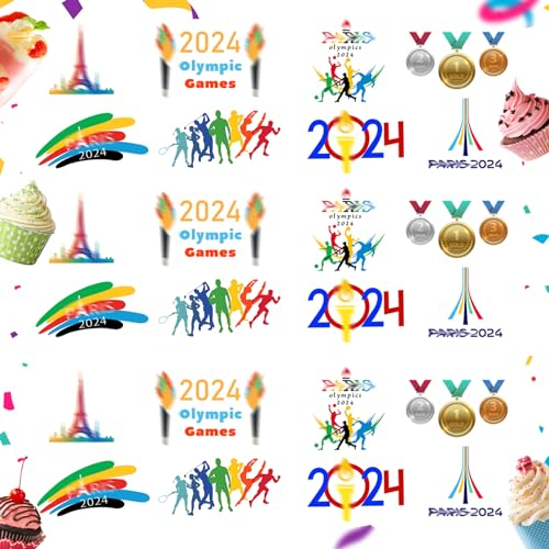 Oly Decorations, 48 PCS Oly 2024 Decorations Themed Cake Topper, 2024 Oly Games Merchandise Cake Decoration,Themed Party Decorations for 2024 Oly Games