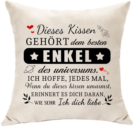 Hasodeo Original Enkel Kissen Dekoration 45x45 Kissenbezug - Geschenk für Enkel von Großeltern, Geburtstag, Weihnachten Idee - Erinnerung Andenken