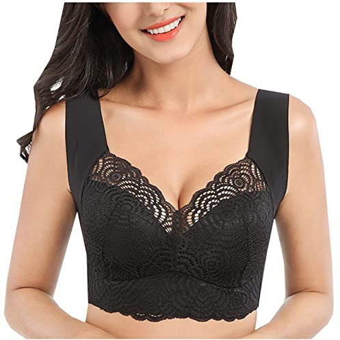 of 5,Women Comfort no Wire Bras Seamless no Show Bra Pack, Front Fastening Padded Racer Back Bras for Women UK, Front Fastening Sports Black