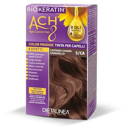 Dietalinea Tinta per Capelli Senza Ammoniaca CASTANO CHIARO CARAMELLO 5/CA | Colore Capelli Biokeratin con 8 Oli Phyto Hair Care system e Hyalu Complex -Nutre il capello in profondità | Illumina