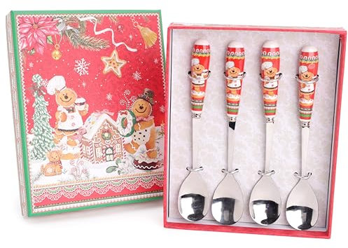 Christmas Concepts® 4 x 150mm (6) Gingerbread Deluxe Ceramic Tableware Range - Cake Spoons with Matching Decorative Gift Box