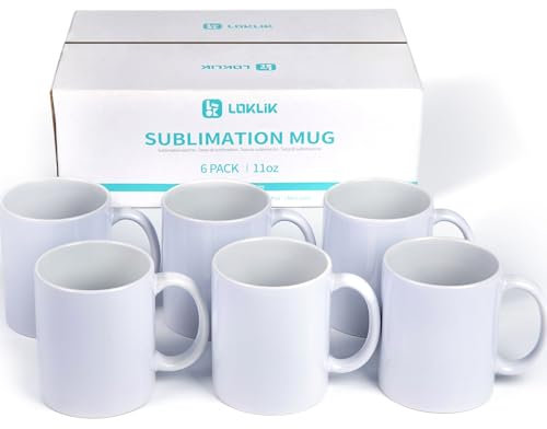 LOKLIK Mugs de Sublimation Blancs - Lot de 6-325 ml - Tasses en Céramique pour Impression Personnalisée - Revêtement Spécial Sublimation - Idéal pour Personalization & Objets Publicitaires