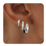 VIROMY Ohrringe Silber Kleine Silber Reif Ohrring Set für Frauen Chunky Hoop Ohrringe Tiny Lightweight CZ für Frauen Trendy Schmuck Geschenk