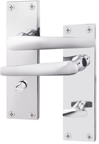 EAI Polished Chrome Bathroom Door Handles | 1 Pair of Bathroom Handles on Backplate | Straight Pattern