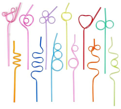 12 Pcs Colorful Curly Reusable Straws – Fun Twisty Drinking Straws for Adults – Plastic Party Straws for Birthday, Wedding, & Everyday Use