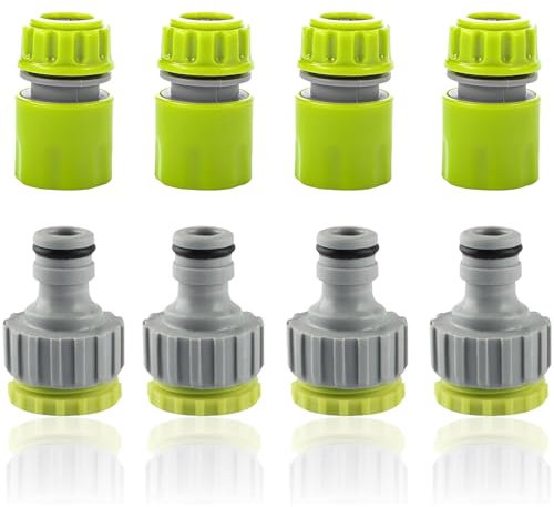 Lot de 8 raccords de tuyau d'arrosage, avec 4 raccords de robinet 1/2 3/4 2 en 1, 4 pièces 1/2 à deux voies, raccord d'eau de jardin, kit de raccordement pour tuyau d'arrosage